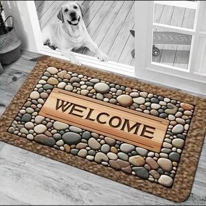 Pebble Design Welcome Mat 18"x31" Brown Tan Indoor Front Door Carpet New